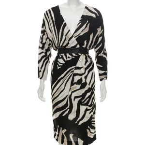Roberto Cavalli Monochrome Printed Jersey & Leather Detailed Draped Dress